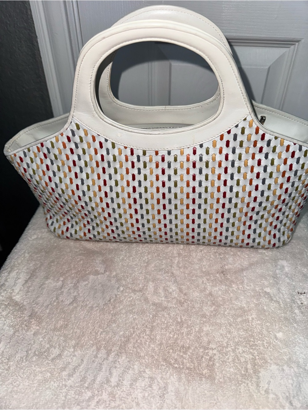 Salvatore Ferragamo White Tote with Multicolor Perforated Accents - Picture 3 of 16